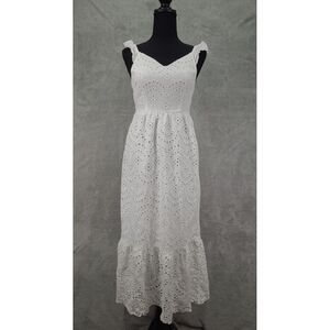 SINCERELY JULES White Midi‎ Embroidered Flowers Dress Sz XS Peasant BOHO Fairy